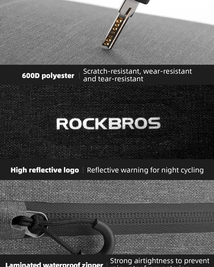 ROCKBROS 1.5L Full Waterproof Bike Bag Front Tube Triangle Lengthed Double Zipper Scratch-resistant Bicycle Bag Bike Accessories