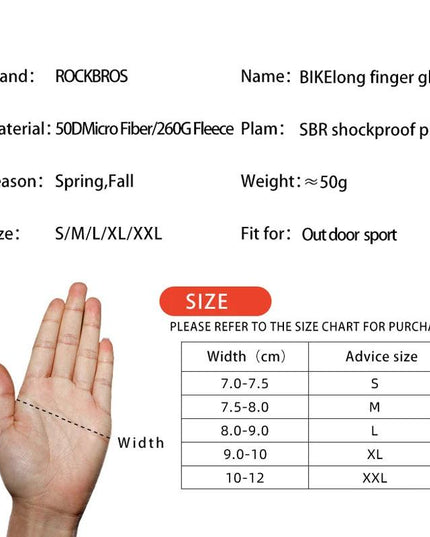 ROCKBROS Cycling Gloves Shockproof Wear Resistant SBR Men Women Full Finger Windproof Gloves Breathable Lengthen  Warm MTB Glove