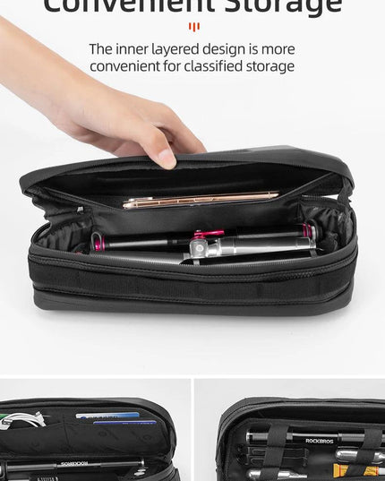 ROCKBROS Hard Shell Bicycle Bag MTB Road Bike Bag Carbon Pattern Waterproof Top Tube Bag Cycling Saddle Bag 1.5L High Capacity