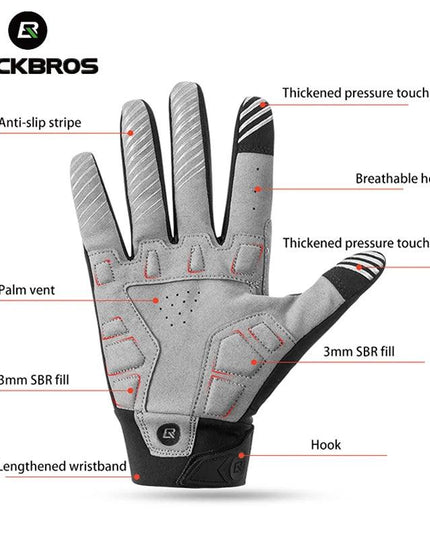 ROCKBROS Cycling Gloves Shockproof Wear Resistant SBR Men Women Full Finger Windproof Gloves Breathable Lengthen  Warm MTB Glove