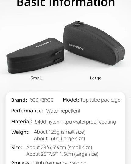 ROCKBROS Bicycle Bag Rainproof Top Front Tube Parcel Big Capacity Nylon Ultralight Portable Doube Zipper Pocket  Bike Accessory