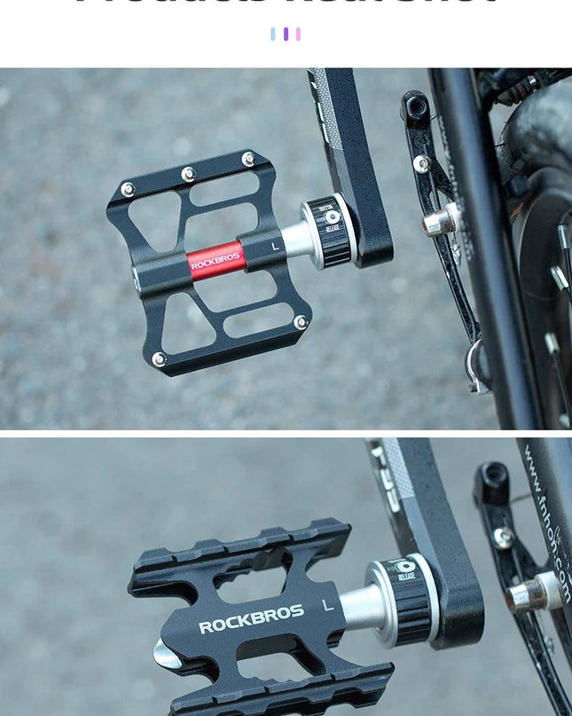 ROCKBROS Bicycle Pedales Mtb Quick Release CNC Rainproof Seal Bearing 8.2cm Widened Non-slip Chrome Molybdenum Bike Road Pedal