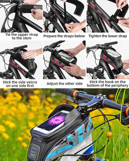 ROCKBROS Bicycle Bag MTB Road Bike Bag Rainproof Touch Screen Cycling Front Tube Frame Bag 5.8/6.0 Phone Case Bike Accessories