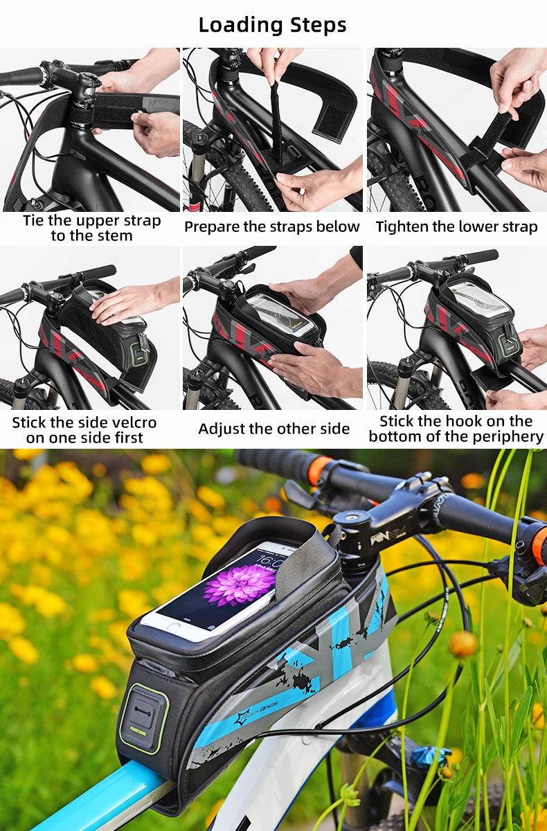 ROCKBROS Bicycle Bag MTB Road Bike Bag Rainproof Touch Screen Cycling Front Tube Frame Bag 5.8/6.0 Phone Case Bike Accessories