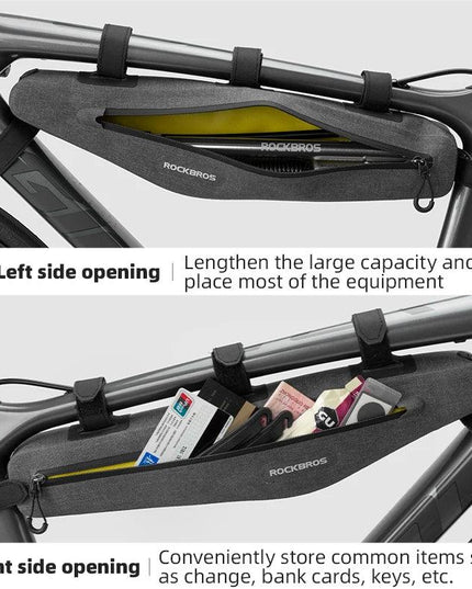 ROCKBROS 1.5L Full Waterproof Bike Bag Front Tube Triangle Lengthed Double Zipper Scratch-resistant Bicycle Bag Bike Accessories