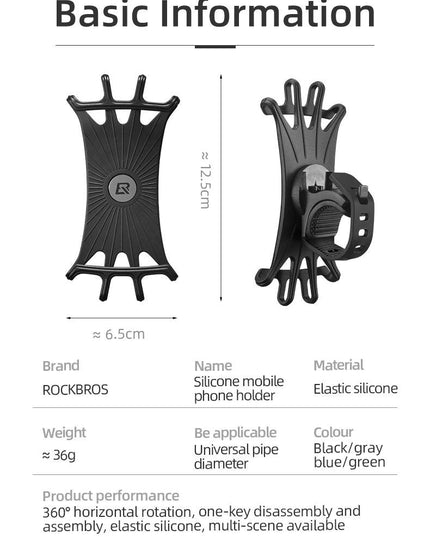 ROCKBROS Elastic Silicone Bike Phone Holder Adjustable For Most Phone Bicycle Stand Scooter Motorcycle Mount Support Handlebar