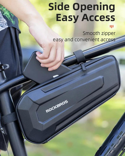 ROCKBROS Hard Shell Bicycle Bag MTB Road Bike Bag Carbon Pattern Waterproof Top Tube Bag Cycling Saddle Bag 1.5L High Capacity