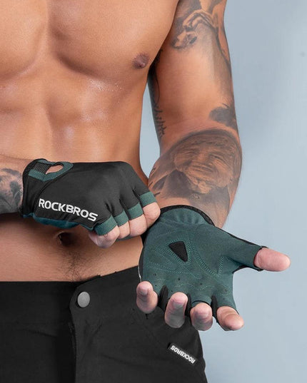 ROCKBROS Cycling Gloves Breathable Sweat-Wicking Net Bicycle Half Gloves Men Women High Stretch Fabric Sports Bike Gloves