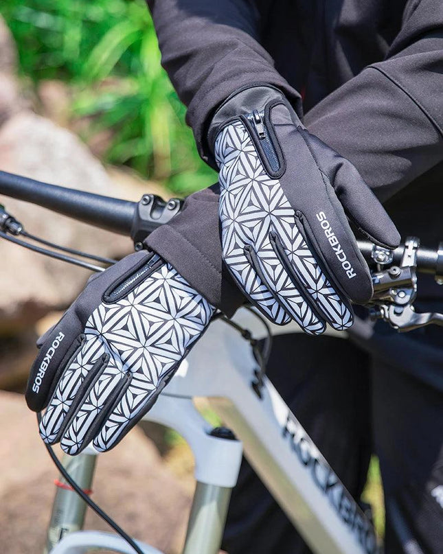 ROCKBROS Winter Bicycle Gloves Touch Screen Thermal Fleece Climbing Skiing Bike Gloves Men Women Windproof Warm Cycling Gloves