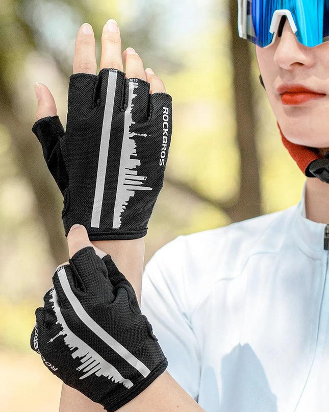 ROCKBROS Summer Cycling Half Finger Gloves Anti-slip Breathable Bicycle Gloves Men Women Anti-sweat Reflective Bike Gloves