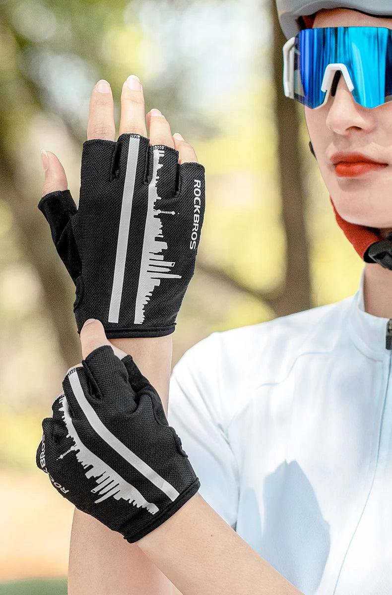 ROCKBROS Summer Cycling Half Finger Gloves Anti-slip Breathable Bicycle Gloves Men Women Anti-sweat Reflective Bike Gloves