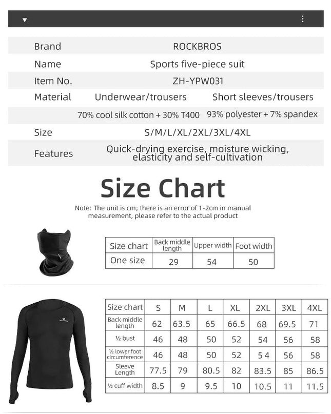 ROCKBROS Men's Tracksuit Gym Fitness Compression Sports Suit Clothes Running Jogging Sportwear Exercise Workout Tights 5 Pcs/Set