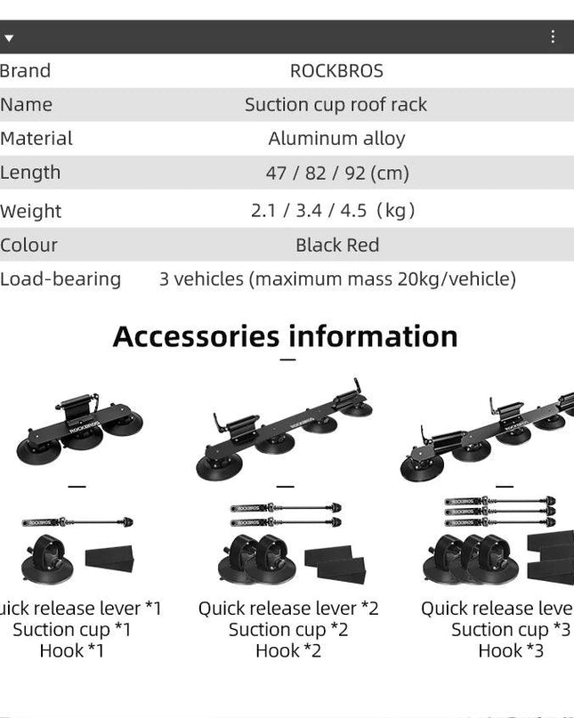 ROCKBROS Bike Bicycle Rack Suction Roof-Top Bike Car Racks Carrier Quick Install Bike Roof Rack MTB Mountain Road Bike Accessory