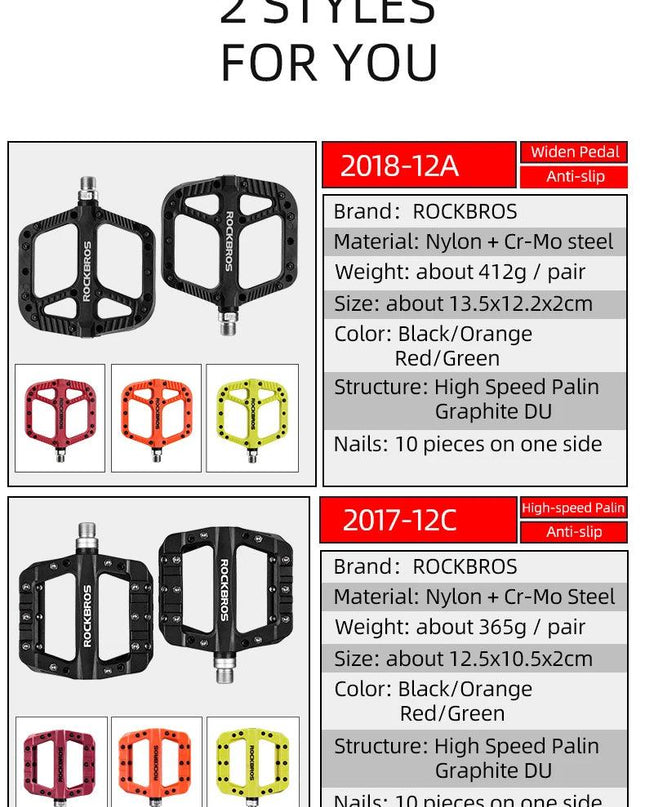 ROCKBROS Ultralight Seal Bearings Bicycle Bike Pedals Cycling Nylon Road bmx Mtb Pedals Flat Platform Bicycle Parts Accessories