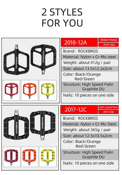 ROCKBROS Ultralight Seal Bearings Bicycle Bike Pedals Cycling Nylon Road bmx Mtb Pedals Flat Platform Bicycle Parts Accessories