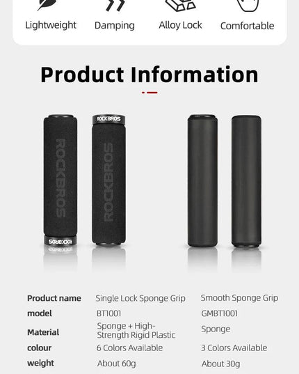 ROCKBROS Bicycle Grips MTB Silicone Sponge Handlebar Grips Anti-skid Shock-absorbing Soft Bike Grips Ultraight Cycling Handlebar