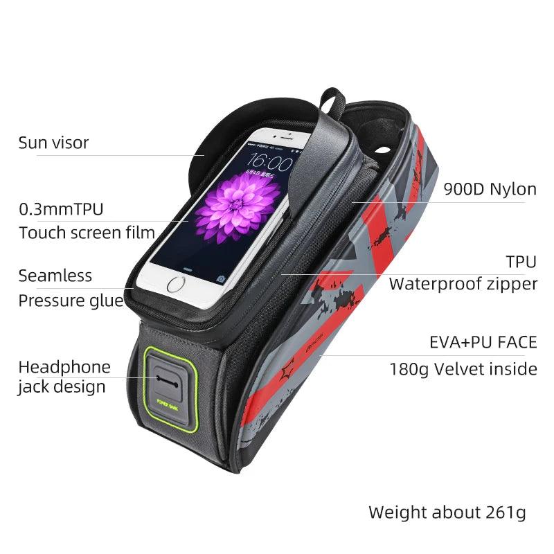 ROCKBROS Bicycle Bag MTB Road Bike Bag Rainproof Touch Screen Cycling Front Tube Frame Bag 5.8/6.0 Phone Case Bike Accessories