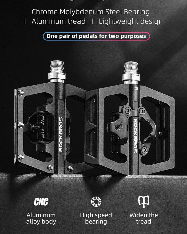 ROCKBROS 2 In 1 Bicycle Lock Pedal With Free Cleat For SPD System MTB Road Aluminum Anti-slip Sealed Bearing Lock Accessories
