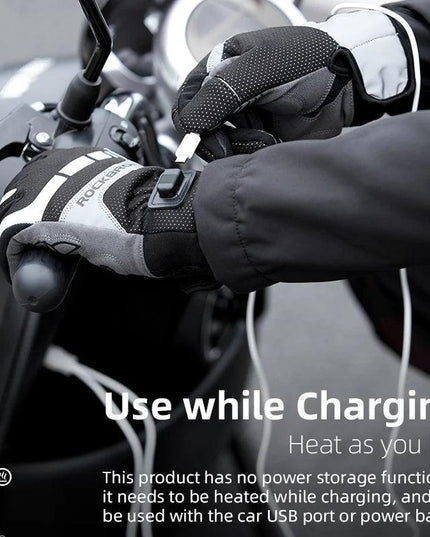 ROCKBROS Warm Bicycle Women Men's Gloves Winter SBR Touch Screen USB Heated Gloves Windproof Plam Breathable Motor E-bike Gloves