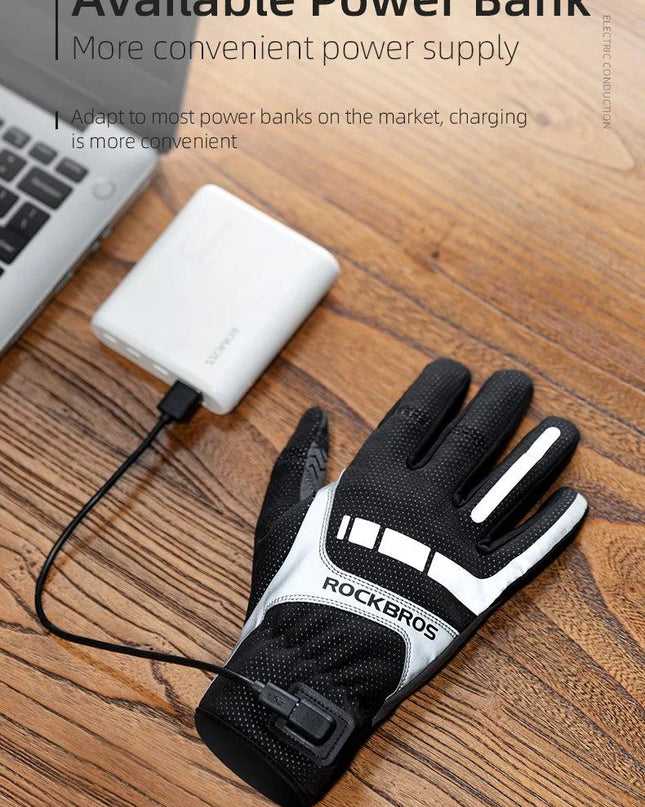 ROCKBROS Warm Bicycle Women Men's Gloves Winter SBR Touch Screen USB Heated Gloves Windproof Plam Breathable Motor E-bike Gloves