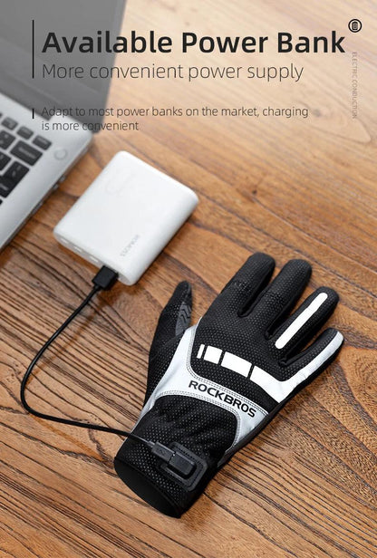 ROCKBROS Warm Bicycle Women Men's Gloves Winter SBR Touch Screen USB Heated Gloves Windproof Plam Breathable Motor E-bike Gloves