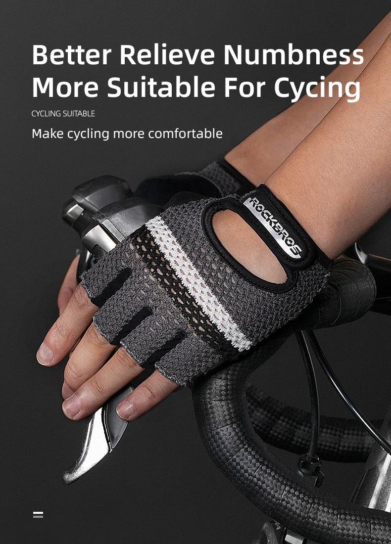 ROCKBROS Women Men's Cycling Gloves Fitness Breatahble SBR Shockproof Fingerless Gloves Moto MTB Bike Gloves Bicycle Accessories