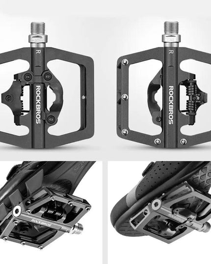ROCKBROS 2 In 1 Bicycle Lock Pedal With Free Cleat For SPD System MTB Road Aluminum Anti-slip Sealed Bearing Lock Accessories