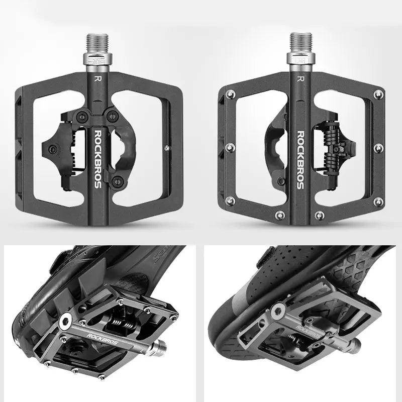 ROCKBROS 2 In 1 Bicycle Lock Pedal With Free Cleat For SPD System MTB Road Aluminum Anti-slip Sealed Bearing Lock Accessories