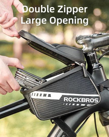 ROCKBROS Front Bike Bag Sensitive Touch Screen Reflective 1L Bicycle Bag Double Zipper Separate Storage Bag MTB Bike Accessories