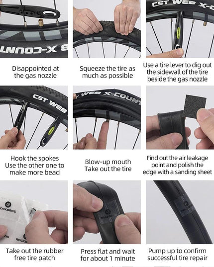ROCKBROS Bicycle Tools 130Psi AV/FV Aluminum Alloy Pump Multi Tool Soft Rubber Tire Patch Tire Lever Multitool Bike Accessories