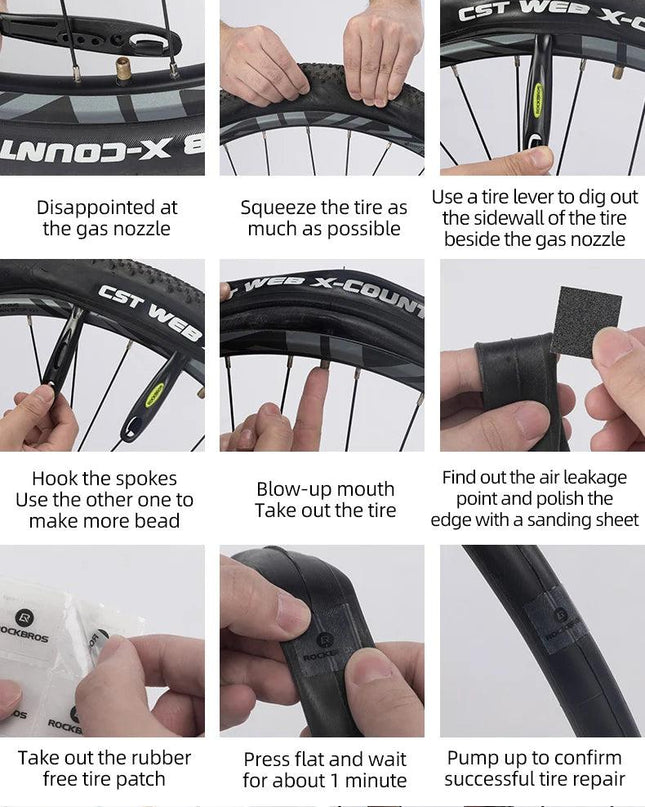 ROCKBROS Bicycle Tools 130Psi AV/FV Aluminum Alloy Pump Multi Tool Soft Rubber Tire Patch Tire Lever Multitool Bike Accessories