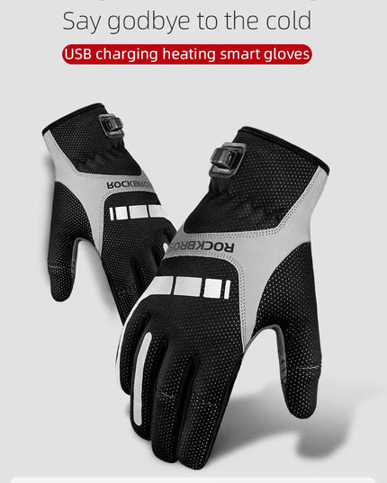 ROCKBROS Warm Bicycle Women Men's Gloves Winter SBR Touch Screen USB Heated Gloves Windproof Plam Breathable Motor E-bike Gloves