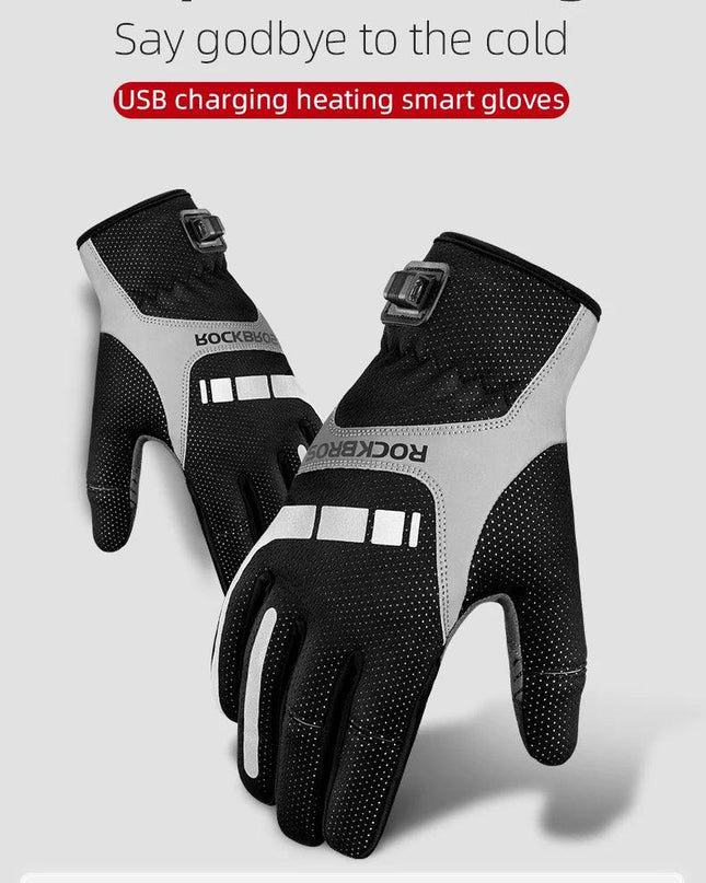 ROCKBROS Warm Bicycle Women Men's Gloves Winter SBR Touch Screen USB Heated Gloves Windproof Plam Breathable Motor E-bike Gloves