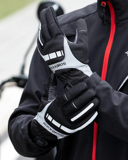 ROCKBROS Warm Bicycle Women Men's Gloves Winter SBR Touch Screen USB Heated Gloves Windproof Plam Breathable Motor E-bike Gloves