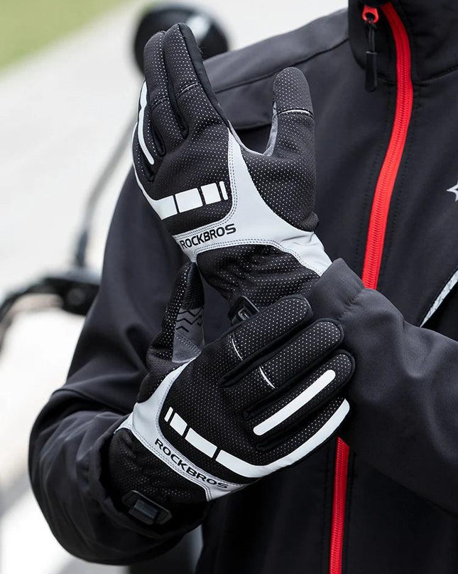 ROCKBROS Warm Bicycle Women Men's Gloves Winter SBR Touch Screen USB Heated Gloves Windproof Plam Breathable Motor E-bike Gloves