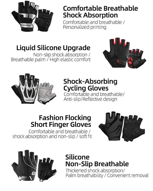 ROCKBROS Cycling Gloves Half Finger Shockproof Wear Resistant Breathable MTB Road Bicycle Gloves Men Women Sports Bike Equipment