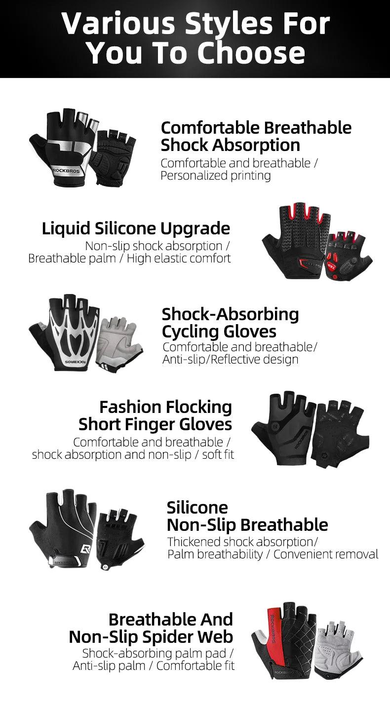 ROCKBROS Cycling Gloves Half Finger Shockproof Wear Resistant Breathable MTB Road Bicycle Gloves Men Women Sports Bike Equipment