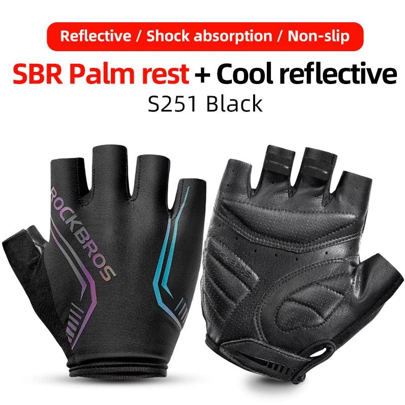 ROCKBROS MTB Road Male Cycling Gloves High Reflective Ant-slip Shockproof Fingerless Gloves For Bicycle Motorcycle Accessories