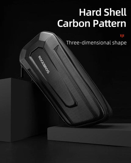 ROCKBROS Hard Shell Bicycle Bag MTB Road Bike Bag Carbon Pattern Waterproof Top Tube Bag Cycling Saddle Bag 1.5L High Capacity