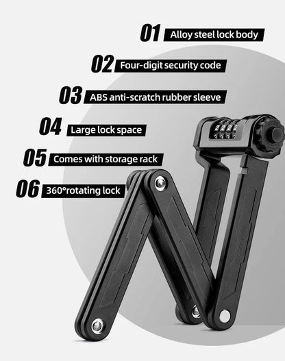 ROCKBROS Bike Lock Zinc Alloy Four-Digit Security Anti-Theft Lock Foldable Password 85CM Lock Door MotorBike Accessories