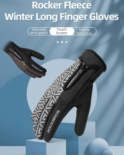 ROCKBROS Winter Bicycle Gloves Touch Screen Thermal Fleece Climbing Skiing Bike Gloves Men Women Windproof Warm Cycling Gloves