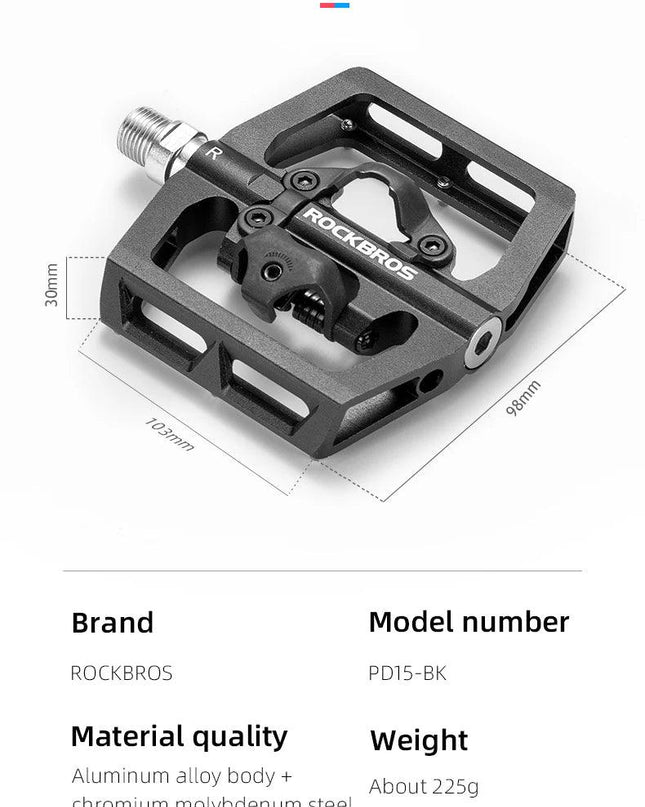 ROCKBROS 2 In 1 Bicycle Lock Pedal With Free Cleat For SPD System MTB Road Aluminum Anti-slip Sealed Bearing Lock Accessories