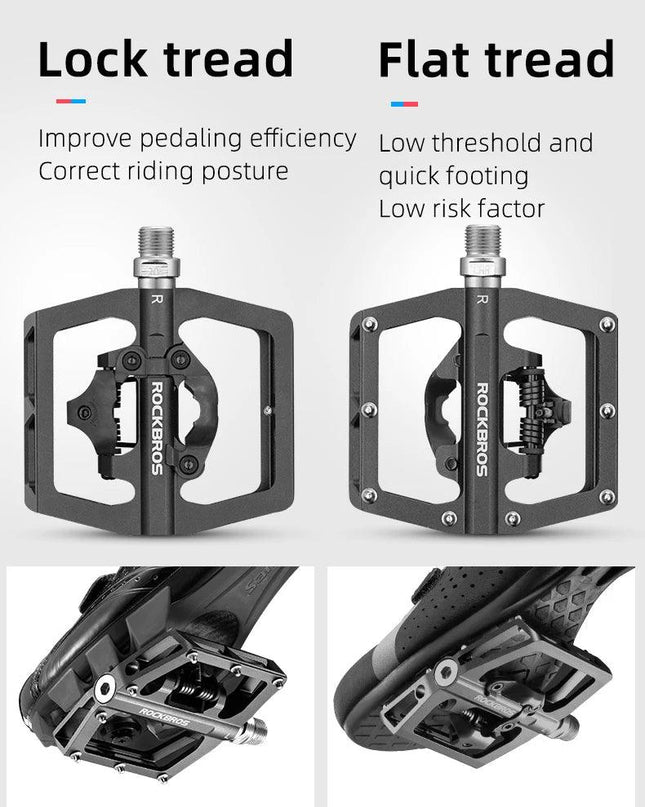 ROCKBROS 2 In 1 Bicycle Lock Pedal With Free Cleat For SPD System MTB Road Aluminum Anti-slip Sealed Bearing Lock Accessories