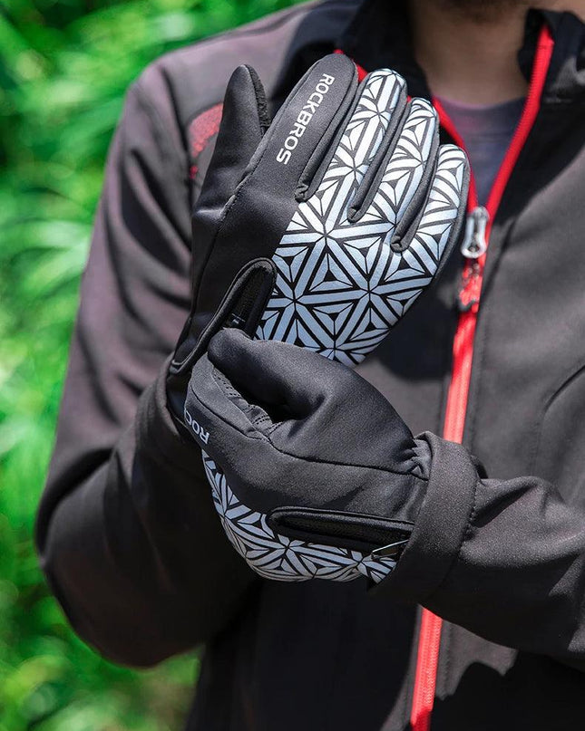 ROCKBROS Winter Bicycle Gloves Touch Screen Thermal Fleece Climbing Skiing Bike Gloves Men Women Windproof Warm Cycling Gloves