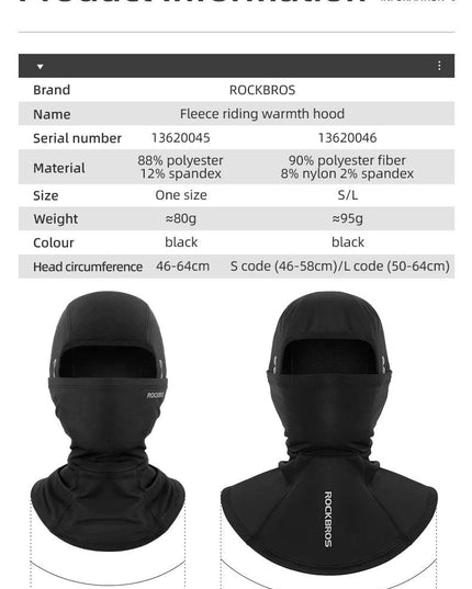 ROCKBROS Winter Cycling Mask Fleece Thermal Keep Warm Windproof Cycling Face Mask Balaclava Ski Mask Fishing Skiing Hat Headwear