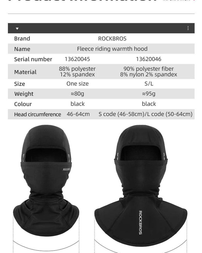 ROCKBROS Winter Cycling Mask Fleece Thermal Keep Warm Windproof Cycling Face Mask Balaclava Ski Mask Fishing Skiing Hat Headwear