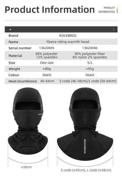 ROCKBROS Winter Cycling Mask Fleece Thermal Keep Warm Windproof Cycling Face Mask Balaclava Ski Mask Fishing Skiing Hat Headwear