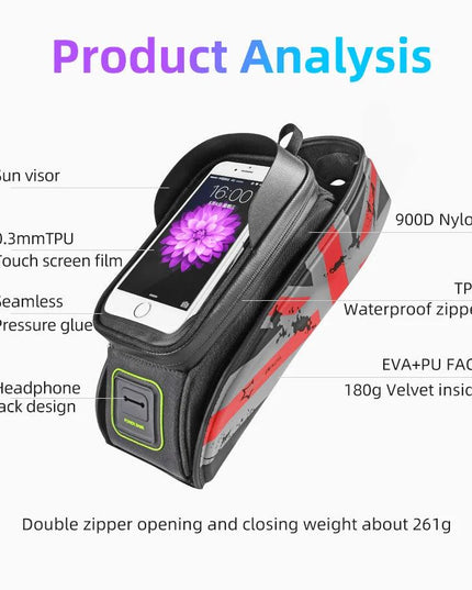 ROCKBROS Bicycle Bag MTB Road Bike Bag Rainproof Touch Screen Cycling Front Tube Frame Bag 5.8/6.0 Phone Case Bike Accessories
