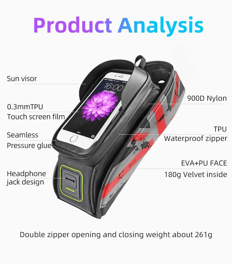 ROCKBROS Bicycle Bag MTB Road Bike Bag Rainproof Touch Screen Cycling Front Tube Frame Bag 5.8/6.0 Phone Case Bike Accessories