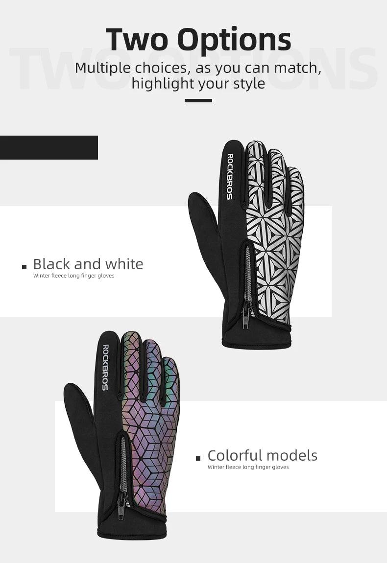 ROCKBROS Winter Bicycle Gloves Touch Screen Thermal Fleece Climbing Skiing Bike Gloves Men Women Windproof Warm Cycling Gloves